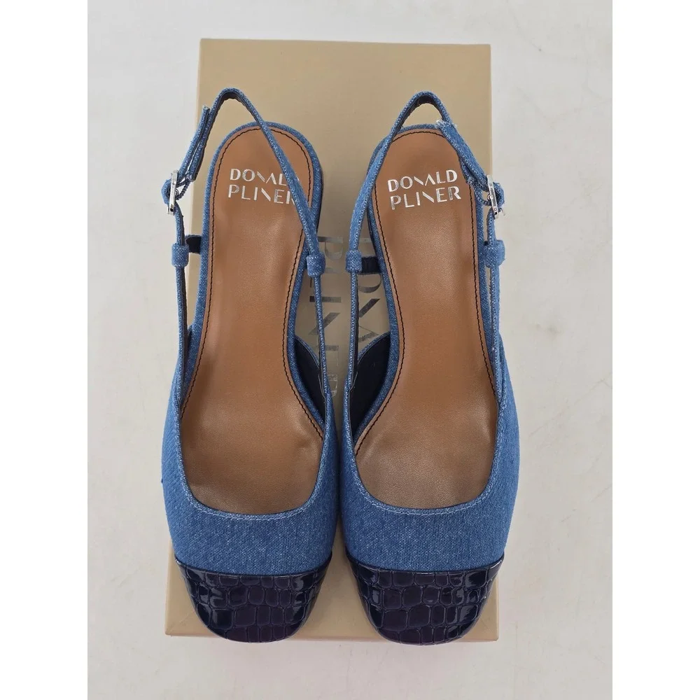 Donald Pliner Revaldn Slingback Heels Womens 6 Navy Multi Denim - New